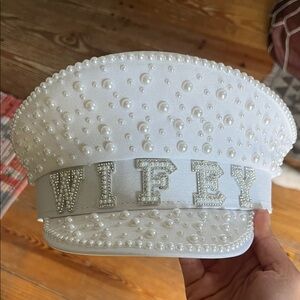 Bridal White Pearl Embellished 'WIFEY' Cap